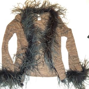 Brown cardigan with black flax